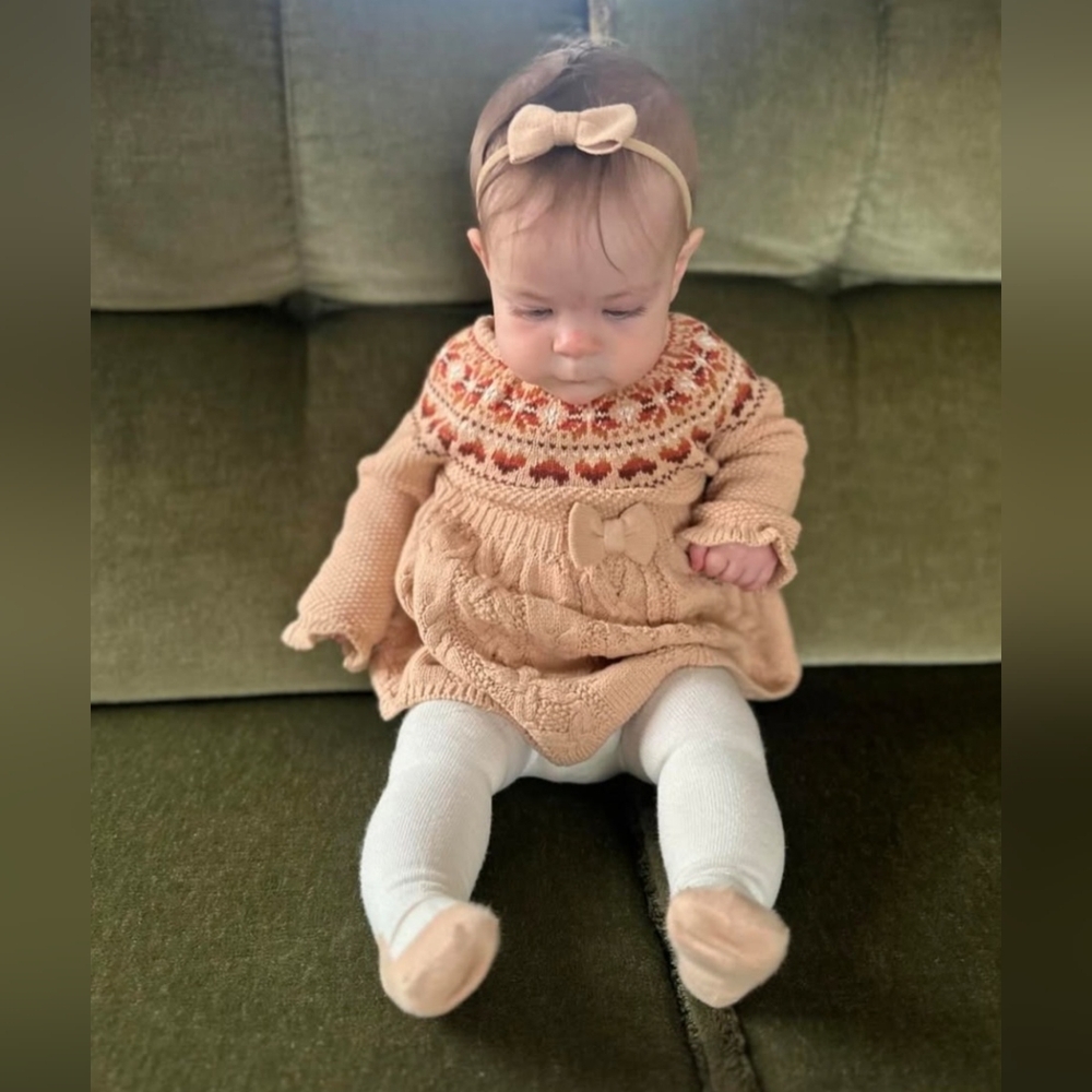 NWT Shabby Chic Knitted Dress Set in Tan and Cream - 3-6mo - Picture 2 of 3